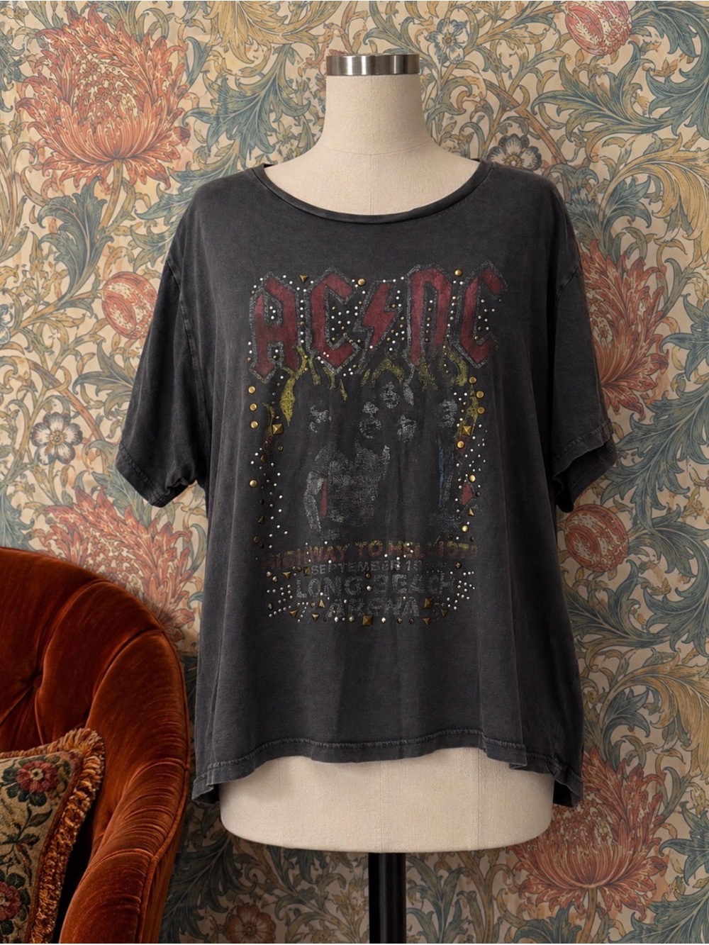 Lucky Brand AC/DC Graphic Band Tee Studded Distressed